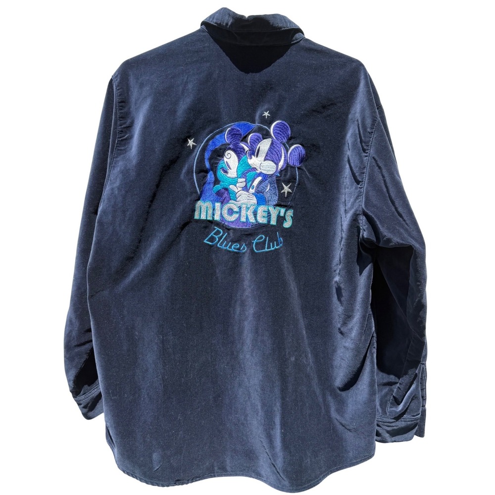 Disney Store Mickeys Blues Club Navy Velvet Button  Shirt Rhinestone Mickey L
